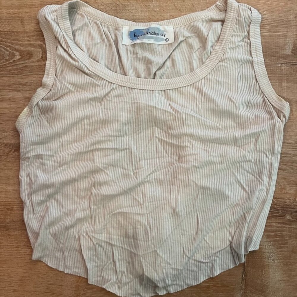 Cream Tank Top Cropped Tie Back Cutout Ribbed L